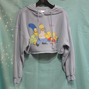 The Simpsons Cropped Blue Hoodie with Simpsons Graphic M Pre-owned